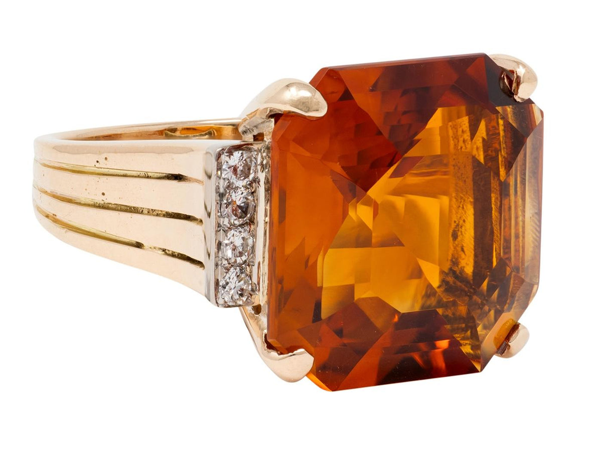 Retro Citrine Diamond 14 Karat Two-Tone Gold Vintage Cocktail Ring