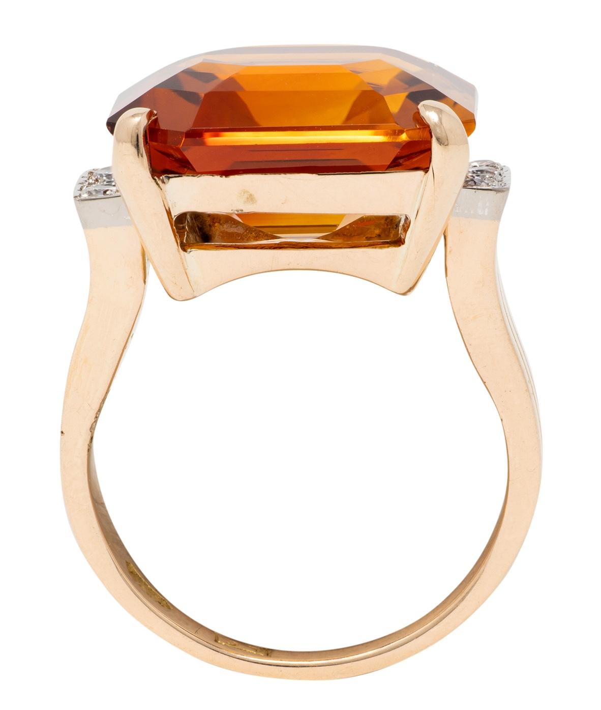Retro Citrine Diamond 14 Karat Two-Tone Gold Vintage Cocktail Ring