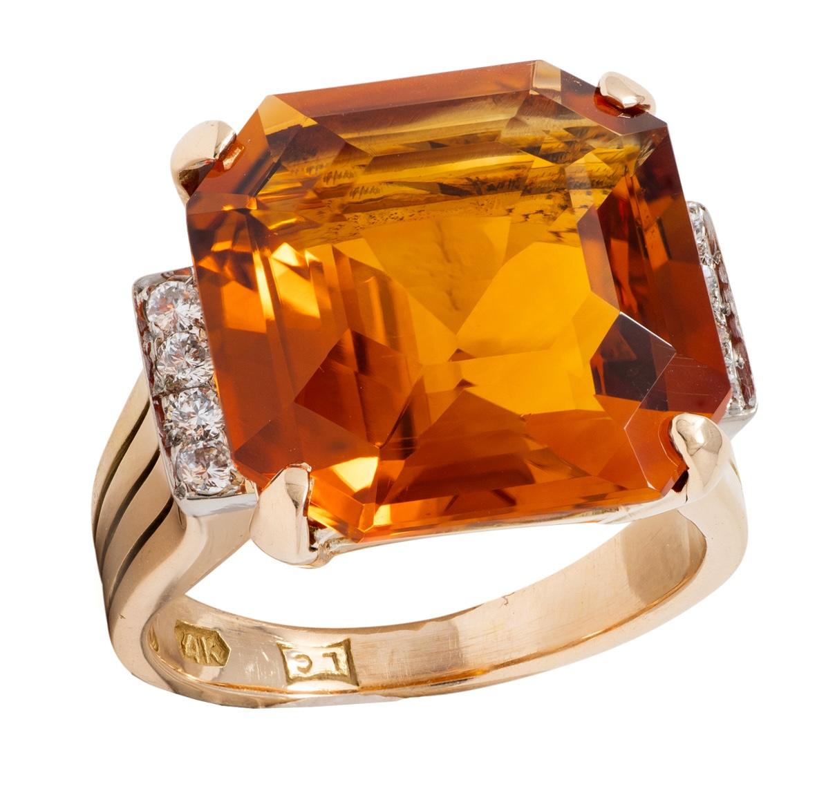 Retro Citrine Diamond 14 Karat Two-Tone Gold Vintage Cocktail Ring