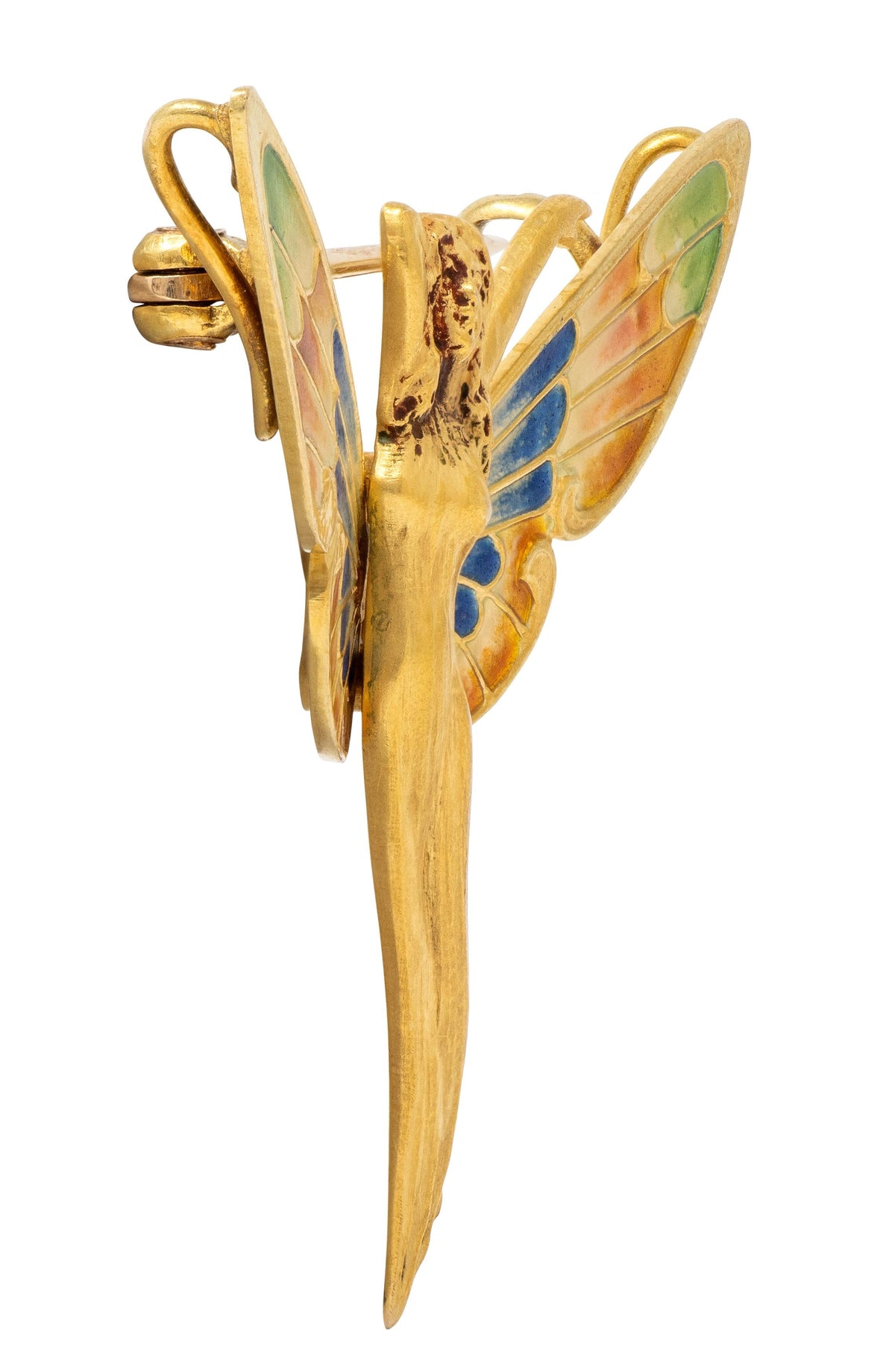 Art Nouveau Enamel 14 Karat Yellow Gold Antique Fairy Brooch