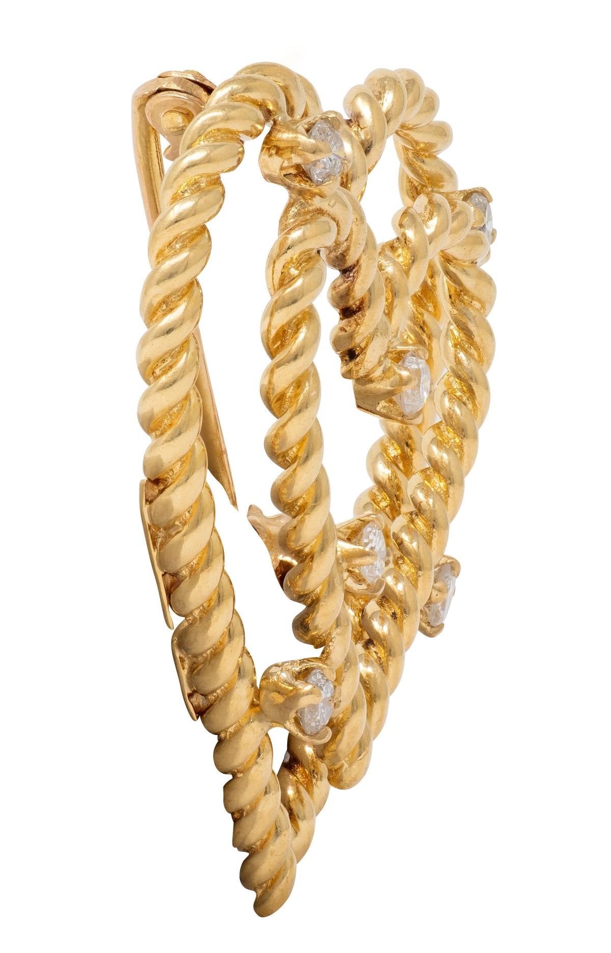Tiffany & Co. 1960's Diamond 18 Karat Gold Vintage Twisted Rope Heart Brooch