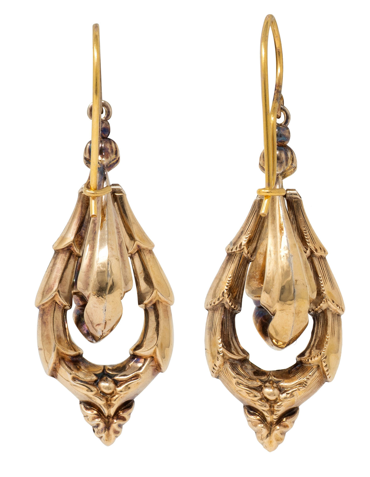 Victorian 14 Karat Yellow Gold Antique Foliate Garland Drop Earrings