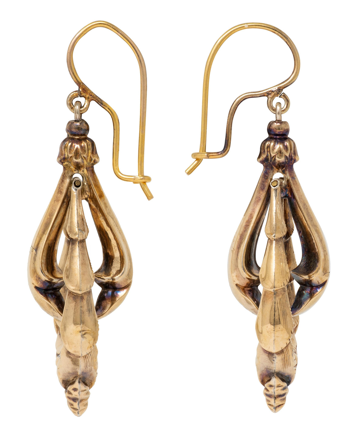 Victorian 14 Karat Yellow Gold Antique Foliate Garland Drop Earrings