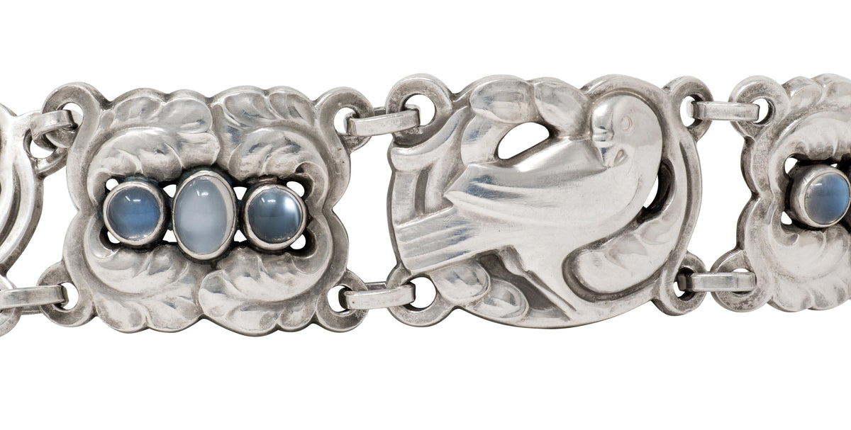 Georg Jensen Moonstone Sterling Silver Vintage Dove Link Bracelet No. 14