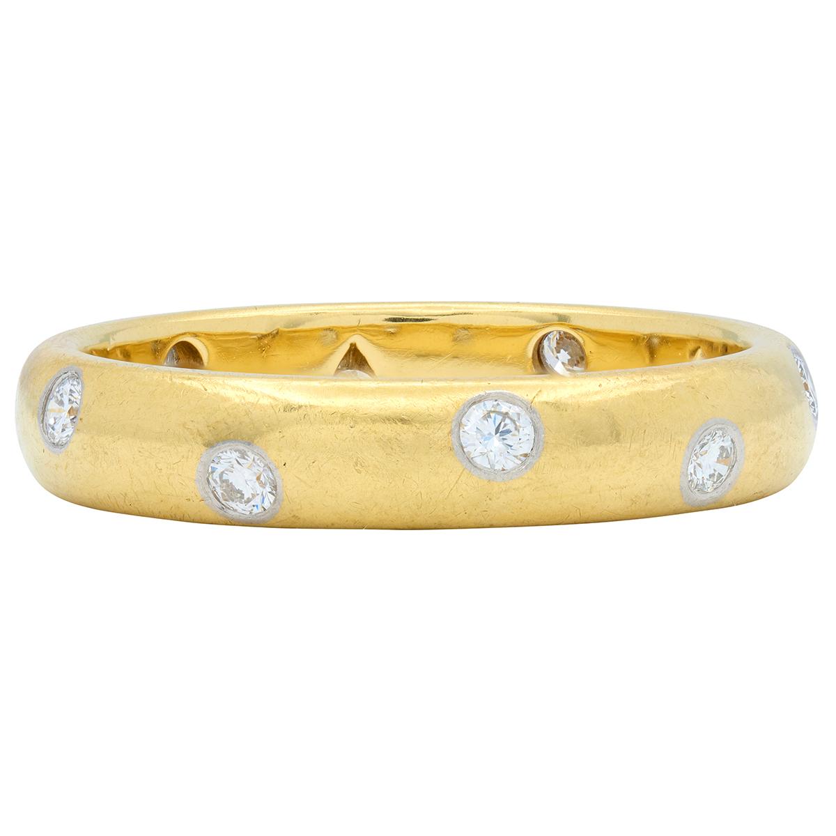 Tiffany & Co. 1990's Diamond 18K Yellow Gold Platinum Vintage Etoilé Band Ring