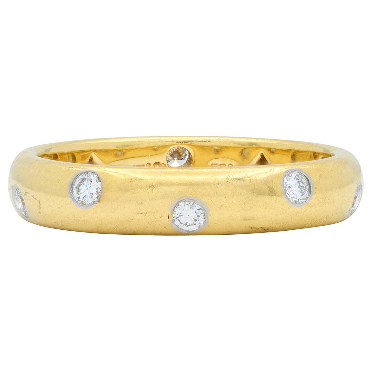 Tiffany & Co. 1990's Diamond 18K Yellow Gold Platinum Vintage Etoilé Band Ring