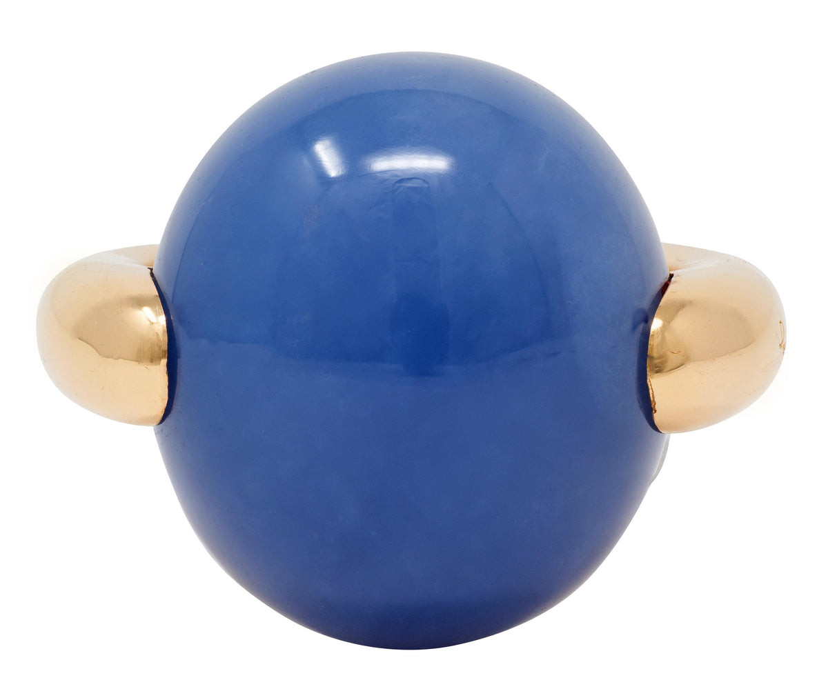 Pomellato 2010's Blue Chalcedony 18 Karat Yellow Gold Contemporary Cabochon Ring