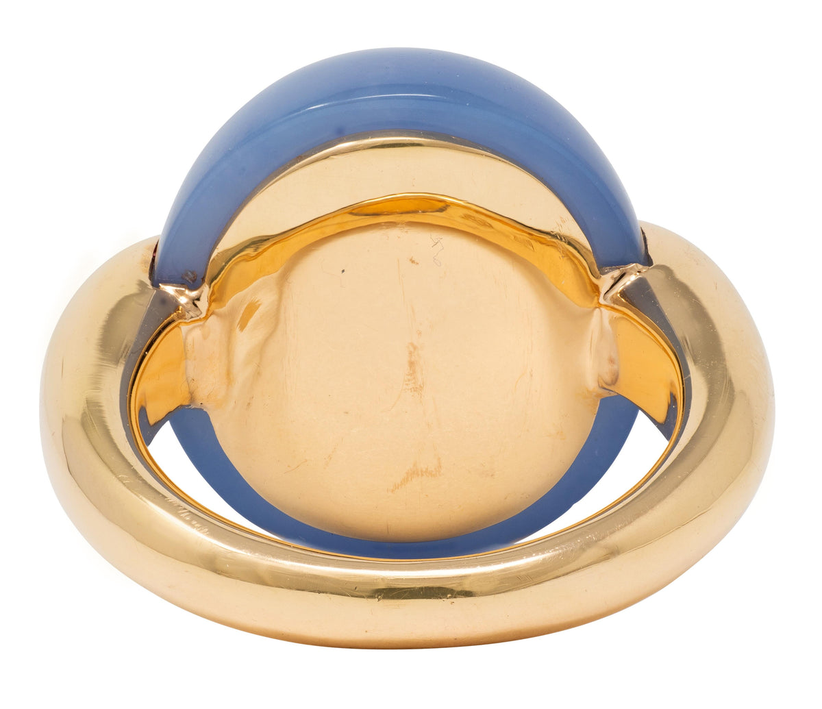 Pomellato 2010's Blue Chalcedony 18 Karat Yellow Gold Contemporary Cabochon Ring