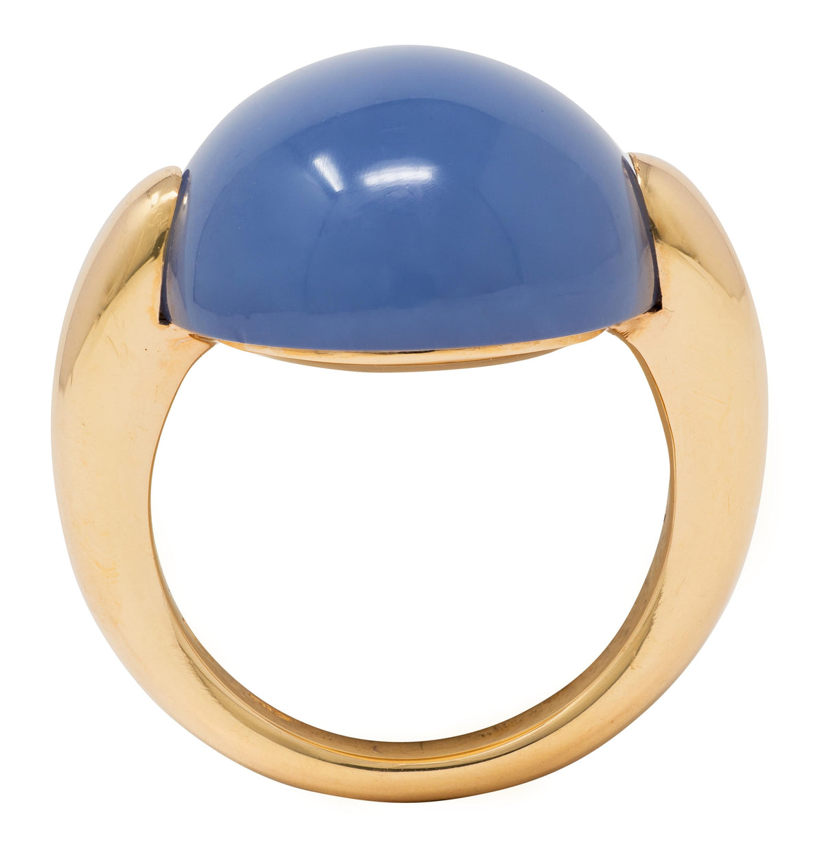 Pomellato 2010's Blue Chalcedony 18 Karat Yellow Gold Contemporary Cabochon Ring