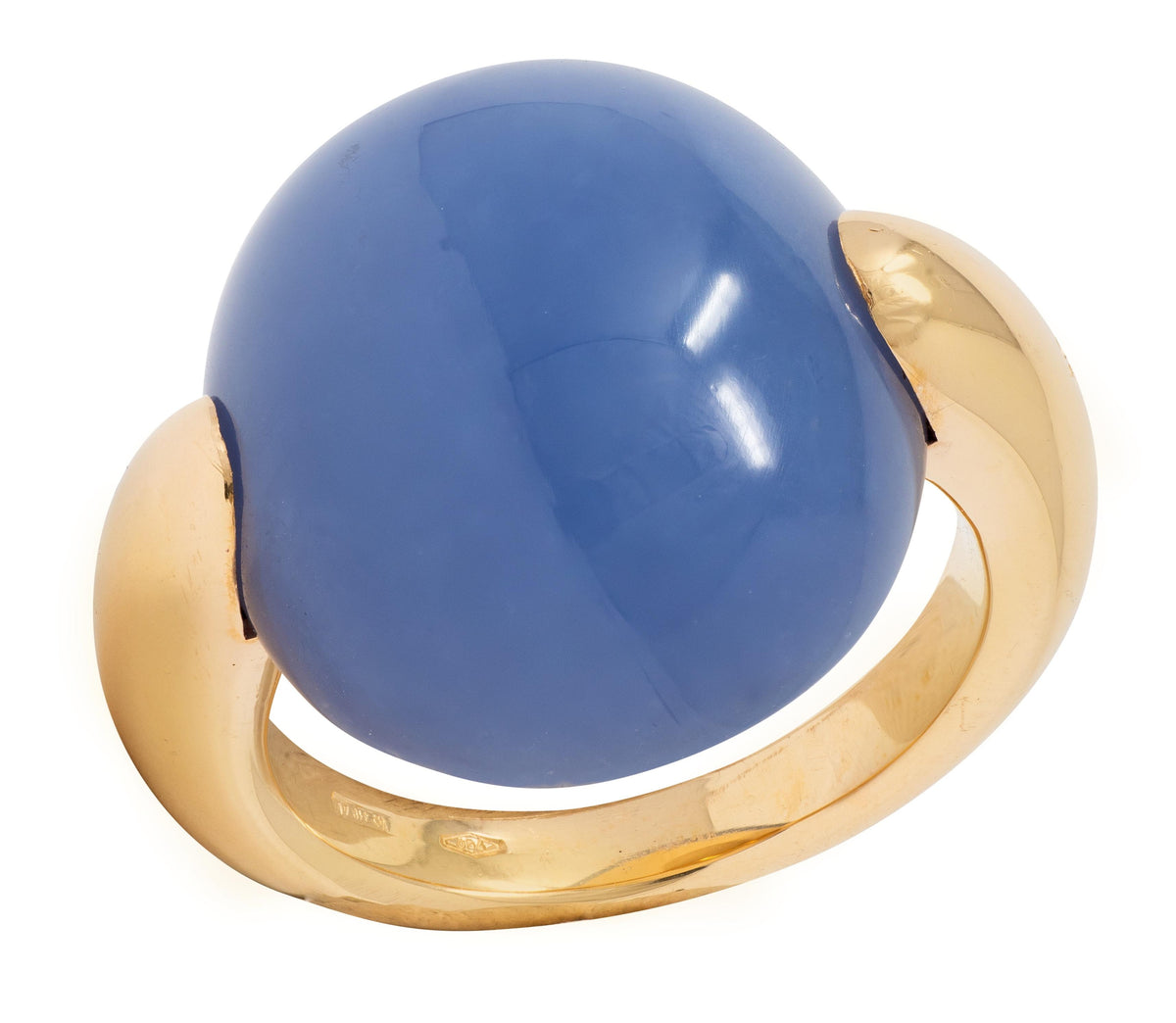 Pomellato 2010's Blue Chalcedony 18 Karat Yellow Gold Contemporary Cabochon Ring