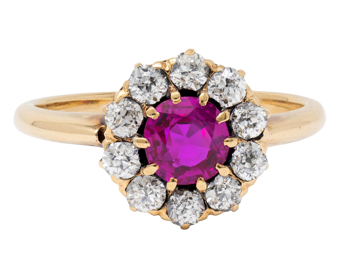 Victorian 1.25 CTW Pink Sapphire Diamond 14 Karat Yellow Gold Antique Halo Ring