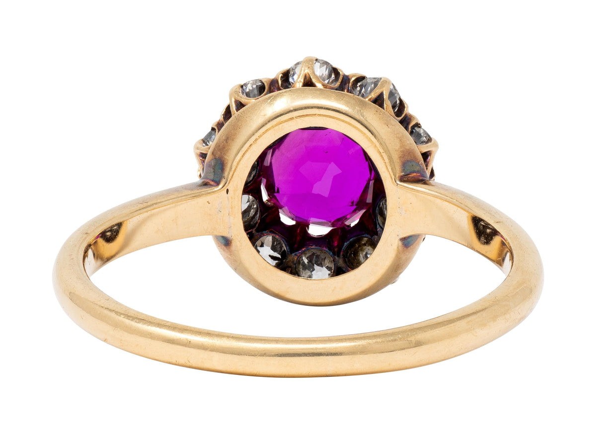 Victorian 1.25 CTW Pink Sapphire Diamond 14 Karat Yellow Gold Antique Halo Ring