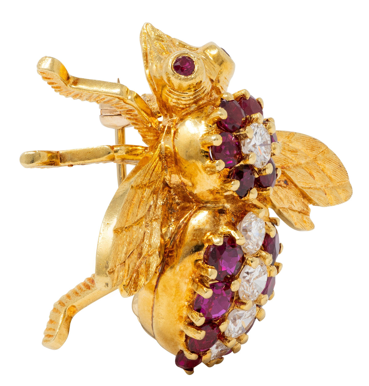 Herbert Rosenthal 1960s Ruby Diamond 18 Karat Yellow Gold Vintage Bee Bug Brooch