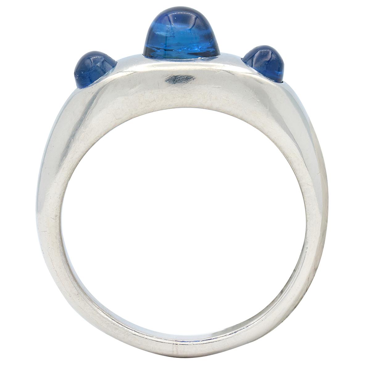 Art Deco 1.66 CTW Sapphire Cabochon Platinum Vintage Three Stone Ring