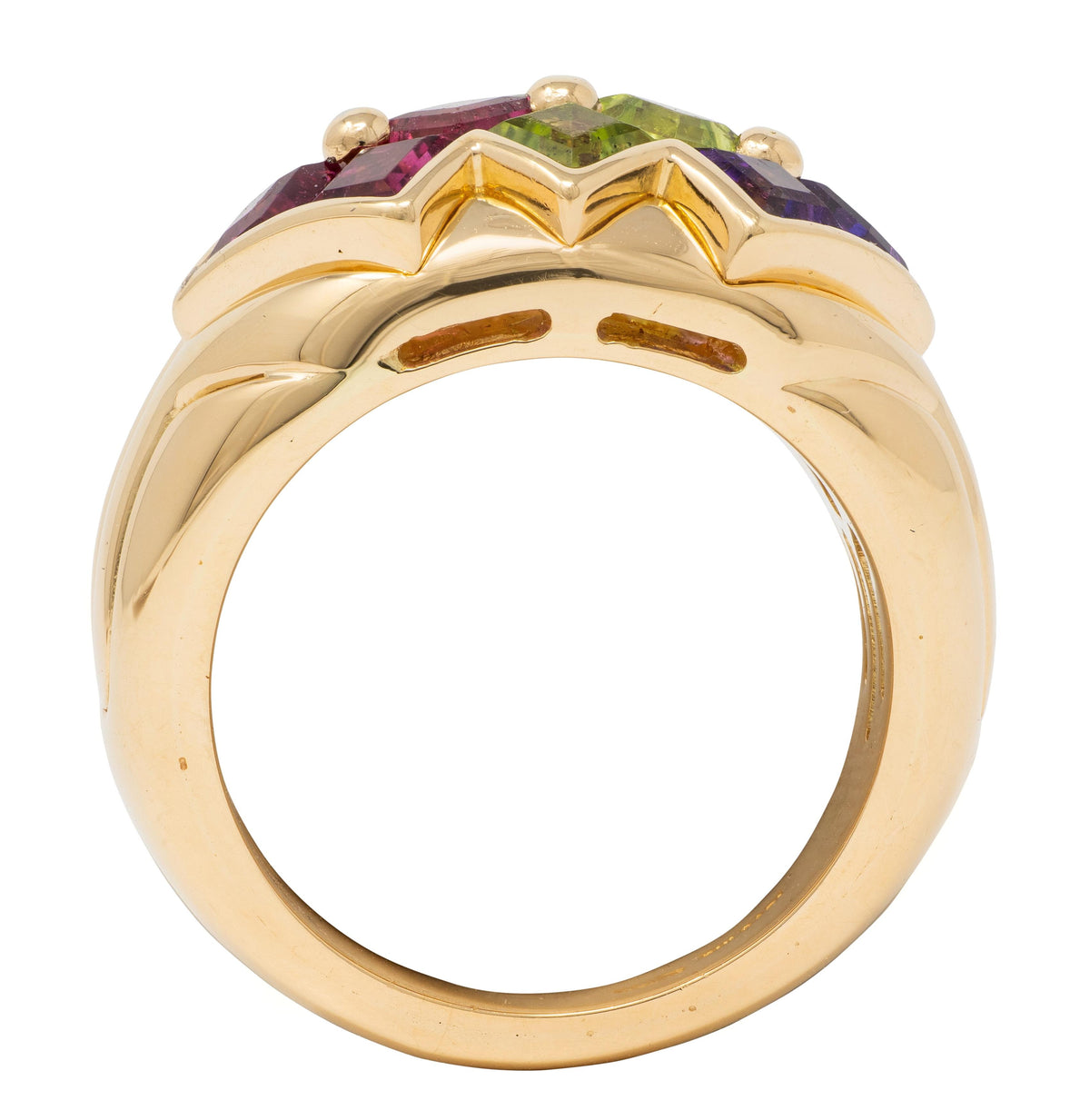 Bulgari 1980 Amethyst Peridot Tourmaline 18K Yellow Gold Vintage Statement Ring
