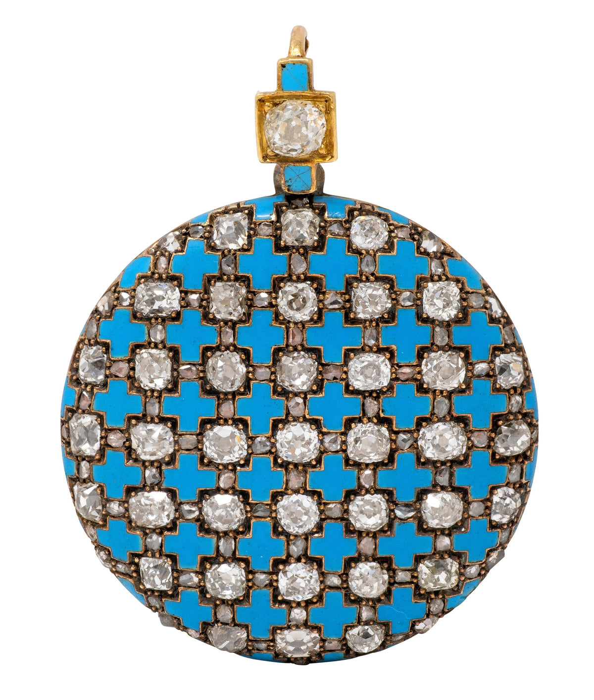 Victorian 4.08 CTW Diamond Enamel 14 Karat Yellow Gold Antique Locket Pendant