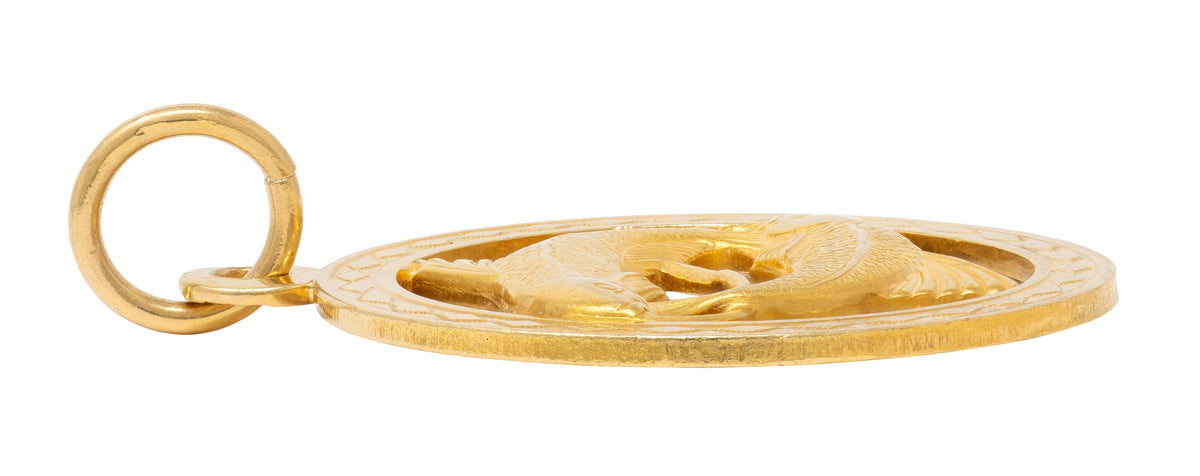 Katz & Ogush Inc. 1970's 18 Karat Yellow Gold Vintage Pisces Zodiac Pendant