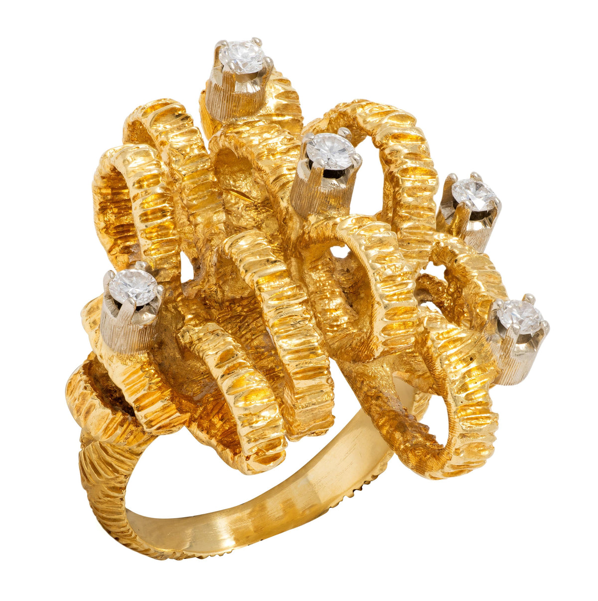 Buccellati 1960's Diamond 18 Karat Two-Tone Gold Vintage Ribbon Ring