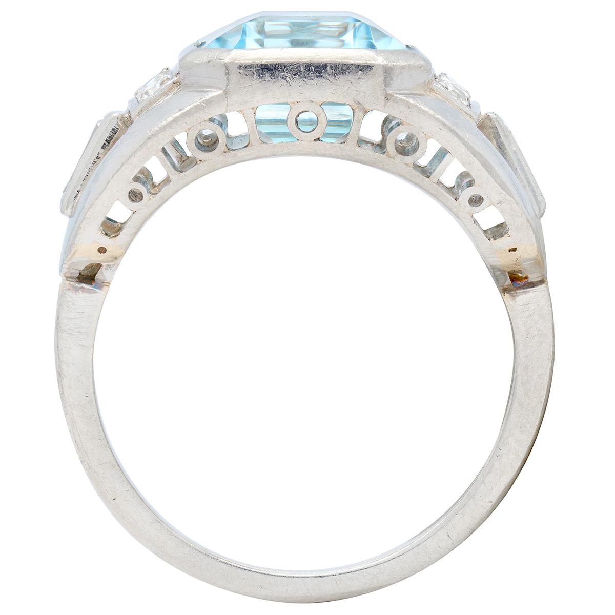 Art Deco 4.95 CTW Aquamarine Diamond Platinum Vintage Buckle Ring
