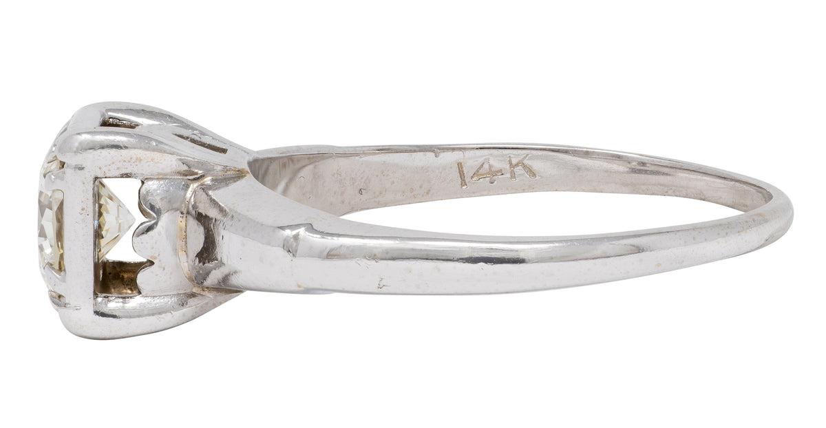 Mid-Century European Diamond 14K White Gold Vintage Solitaire Engagement Ring