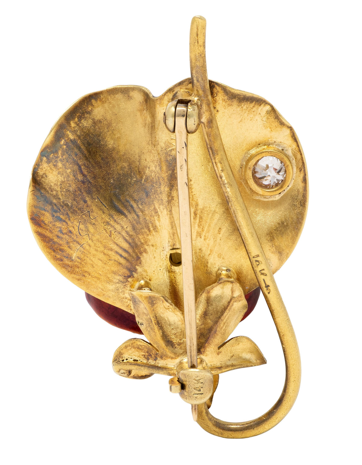 Bippart & Co. Art Nouveau Diamond Enamel Pearl 14K Gold Antique Flower Brooch