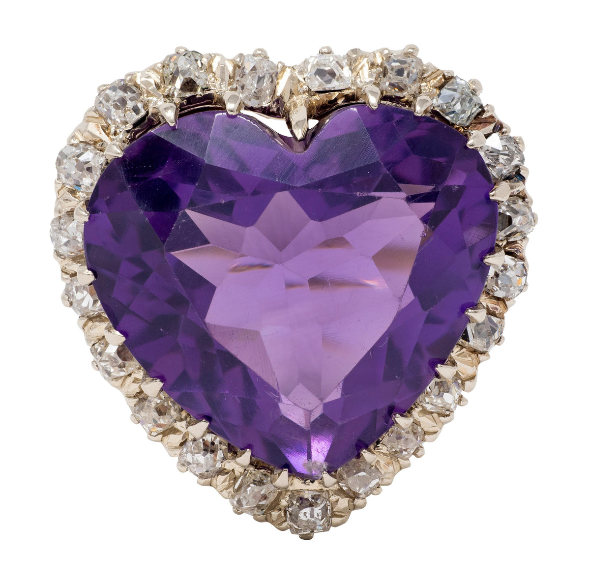 Retro Amethyst Diamond 14 Karat Two-Tone Gold Vintage Heart Halo Ring