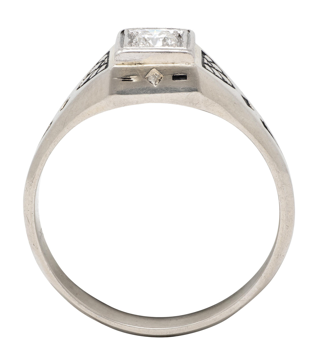 Bailey Banks & Biddle Art Deco Diamond Enamel 19K Gold Vintage Engagement Ring