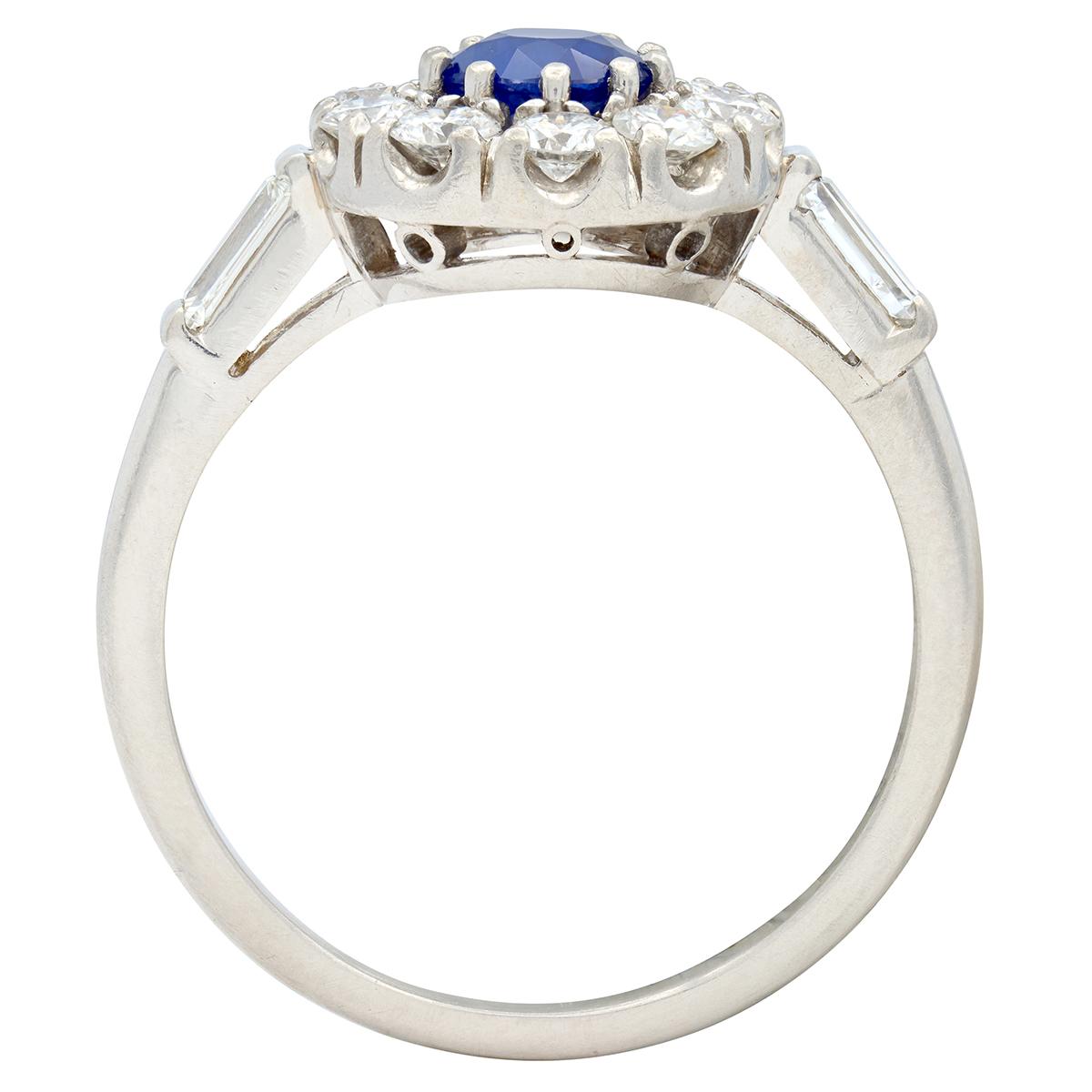 Mid-Century 1.82 CTW Round Cut Sapphire Diamond Platinum Vintage Halo Ring