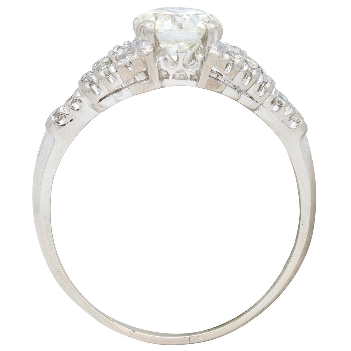 Mid-Century Old European Cut Diamond Platinum Stepped Fishtail Engagement Ring