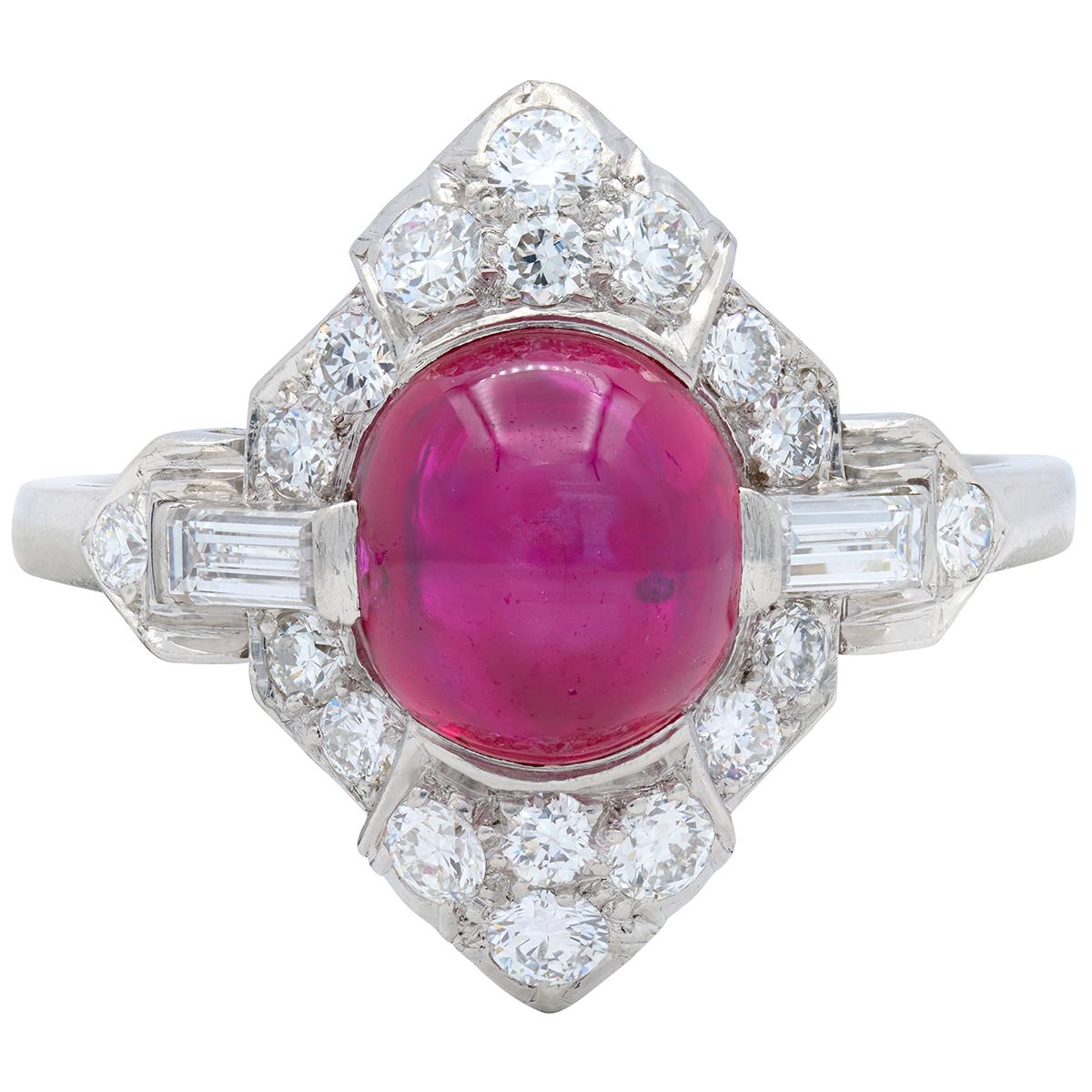 Bailey Banks & Biddle 1939 Art Deco Diamond Ruby Platinum Vintage Cluster Ring