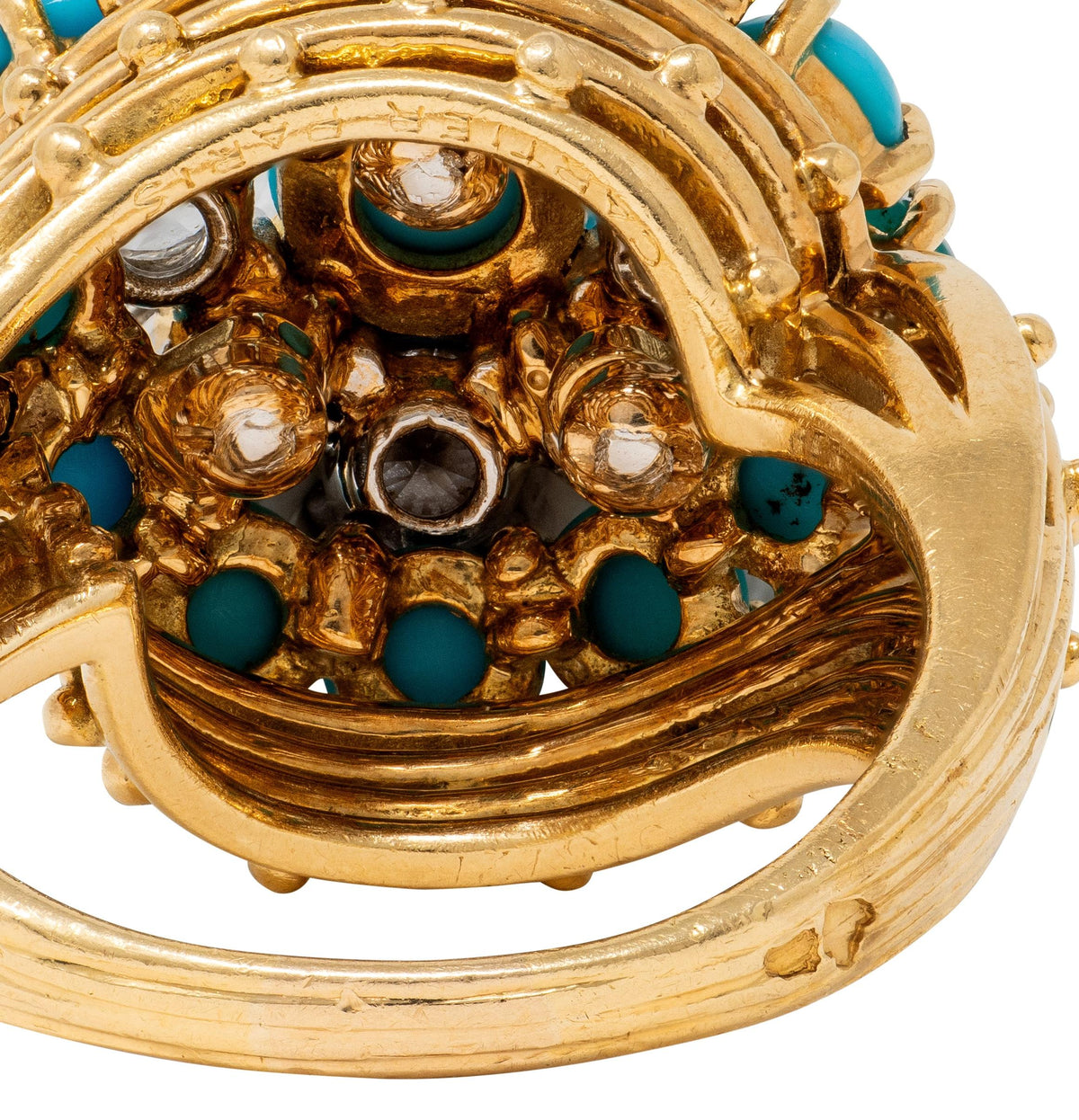 Cartier Paris 1960's Turquoise Diamond Platinum 18K Gold Vintage Cluster Ring