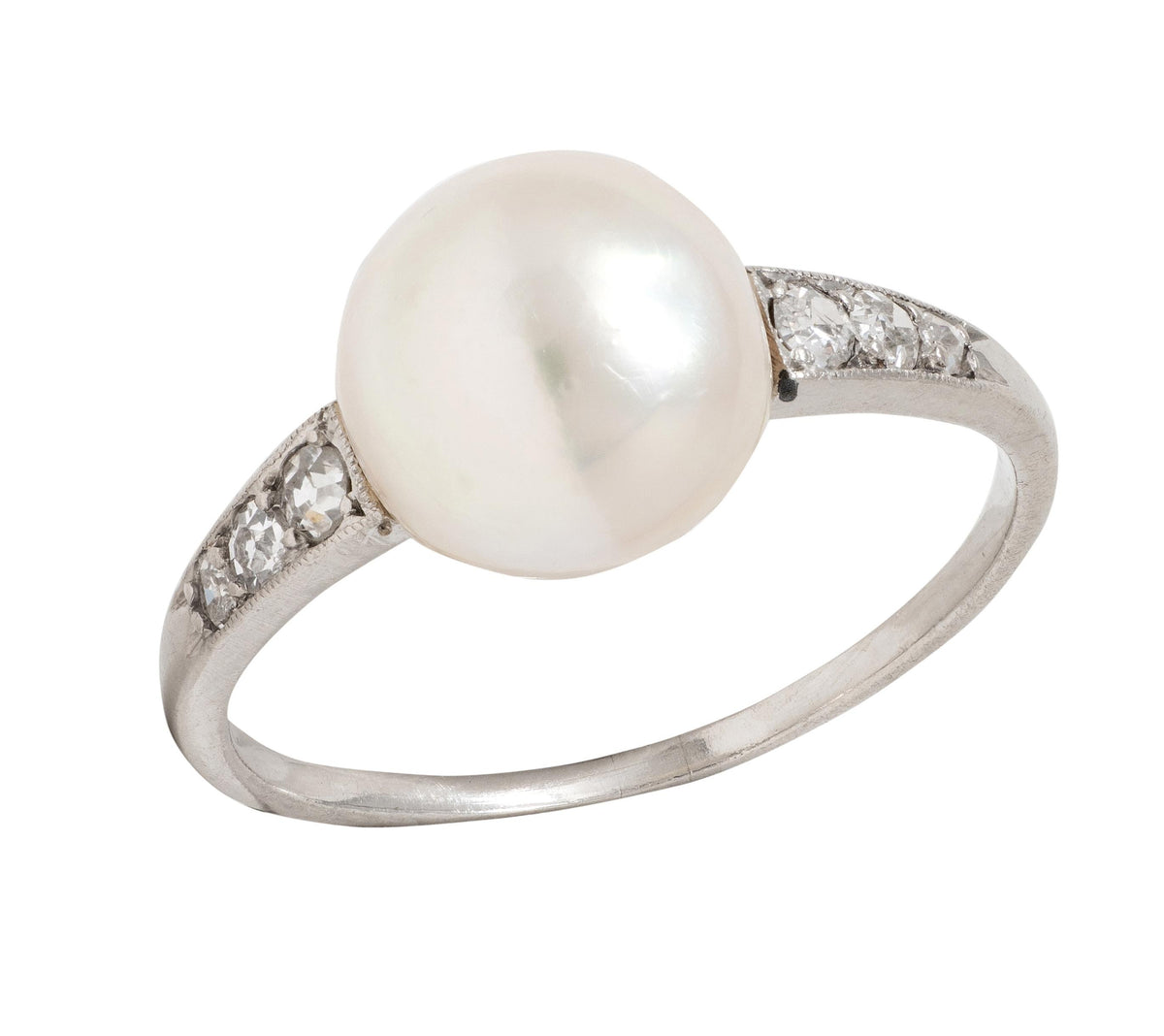 Edwardian Natural Saltwater Pinctada Pearl Diamond Platinum Antique Ring GIA