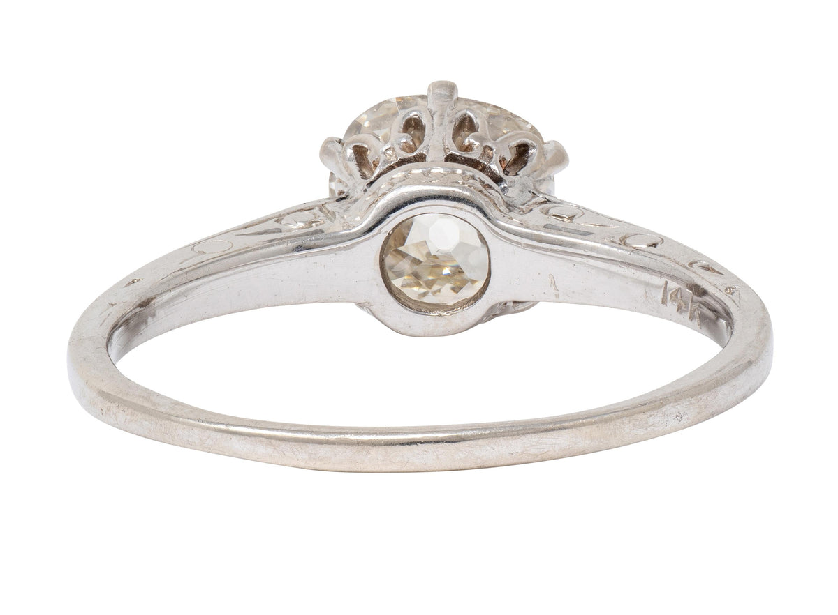 Art Deco Old Mine Diamond 14K Gold Vintage Scrolling Solitaire Engagement Ring