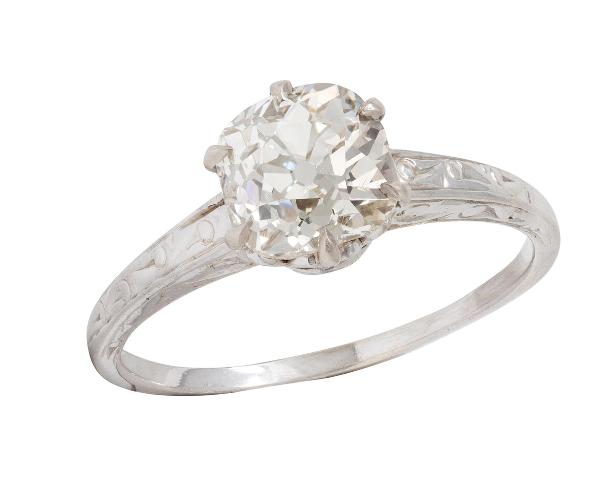 Art Deco Old Mine Diamond 14K Gold Vintage Scrolling Solitaire Engagement Ring