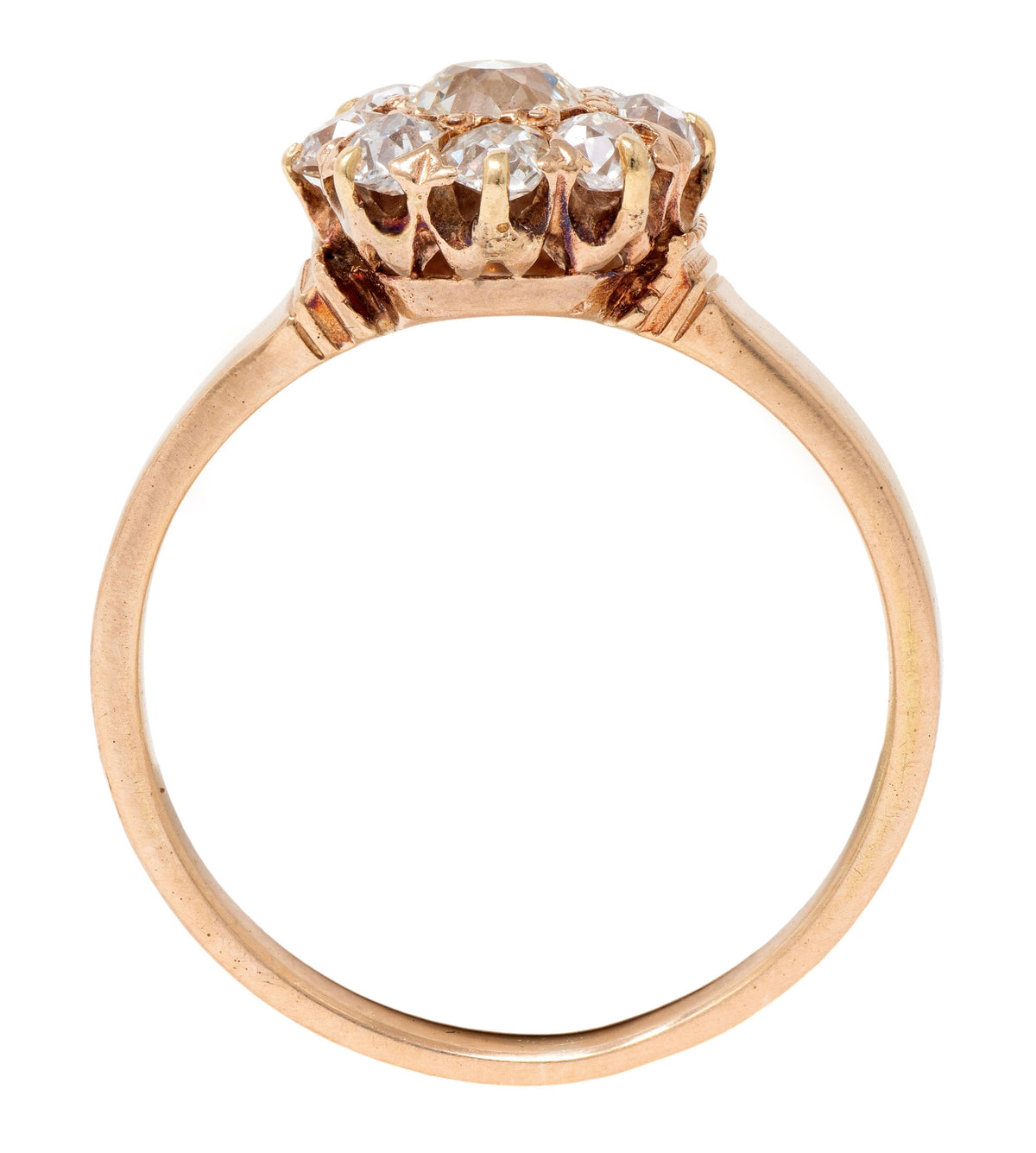 Victorian Old Mine Cut Diamond 14 Karat Yellow Gold Antique Halo Engagement Ring