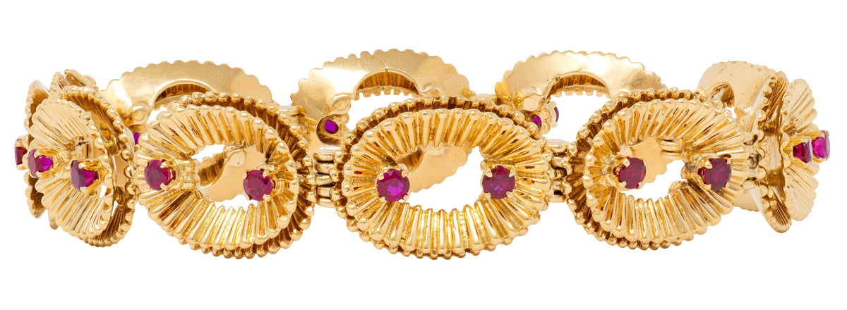 Van Cleef & Arpels French 1950's Ruby 18K Yellow Gold Vintage Link Bracelet