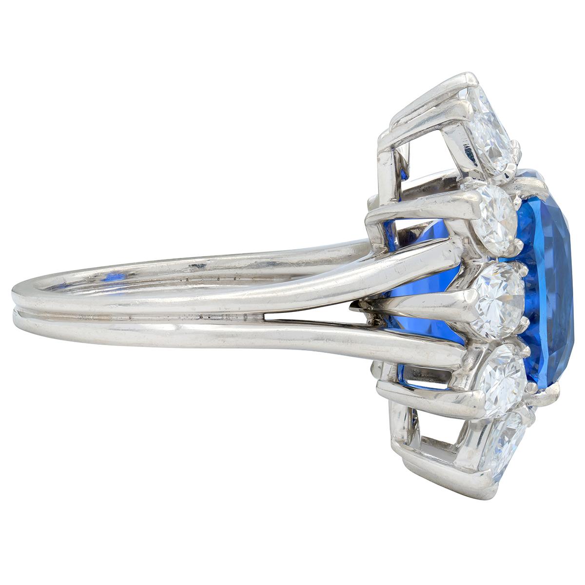 Vintage 12.80 CTW No Heat Ceylon Sapphire Diamond Platinum Halo Ring AGL