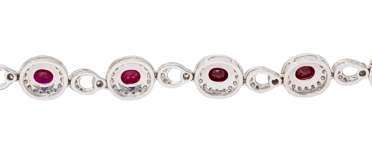 2010's 5.33 CTW Ruby Diamond 18 Karat White Gold Contemporary Halo Line Bracelet