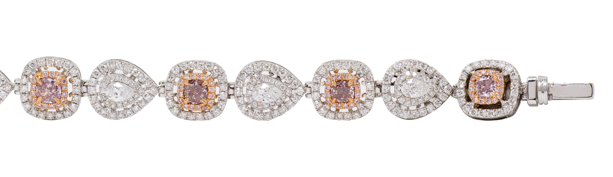 Fancy Pink Diamond 18 Karat Two-Tone Gold Contemporary Line Bracelet
