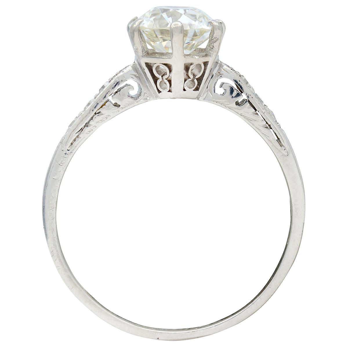 Art Deco 1930 European Diamond Platinum Scroll Foliate Vintage Engagement Ring