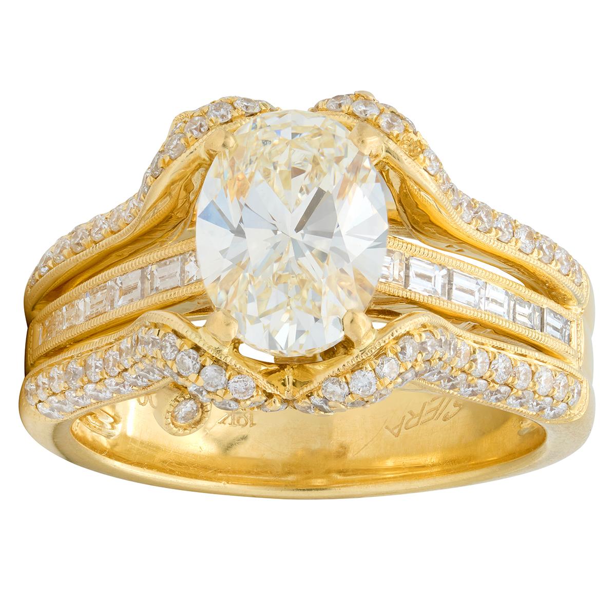 Contemporary 2.73 CTW Oval Cut Diamond 18K Yellow Gold Charm Engagement Ring GIA