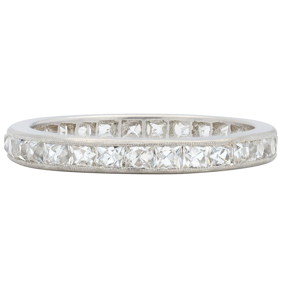 Art Deco 1.05 CTW Diamond Platinum Vintage French Cut Eternity Wedding Band Ring