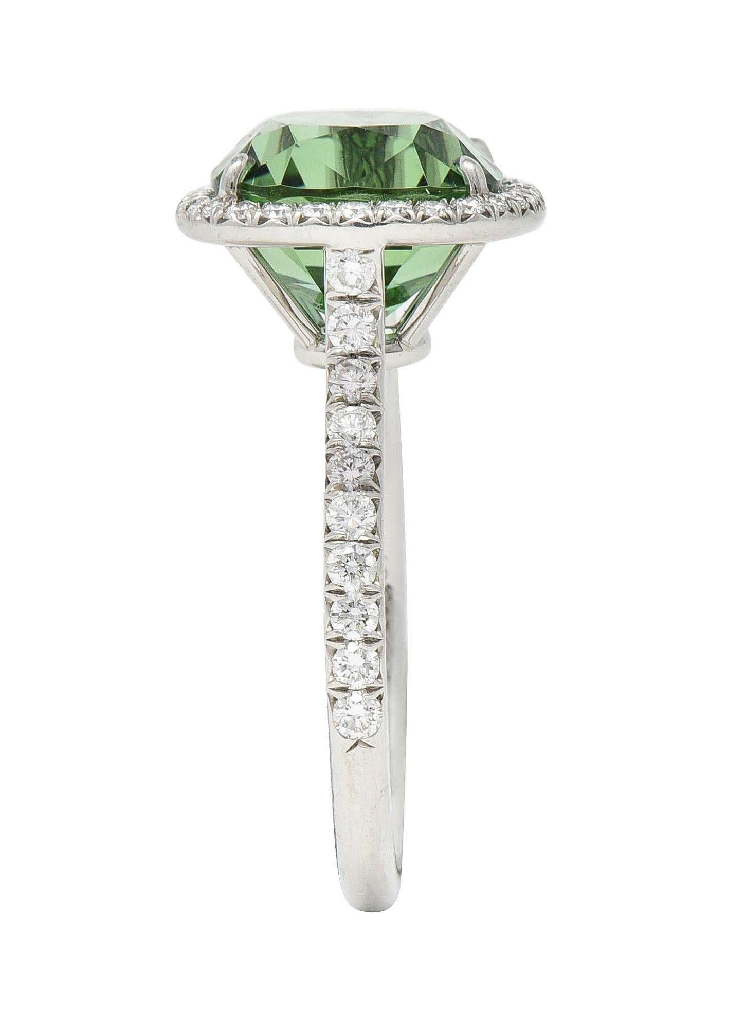 Tiffany & Co. 4.38 CTW Green Tourmaline Diamond Platinum Soleste Halo Ring