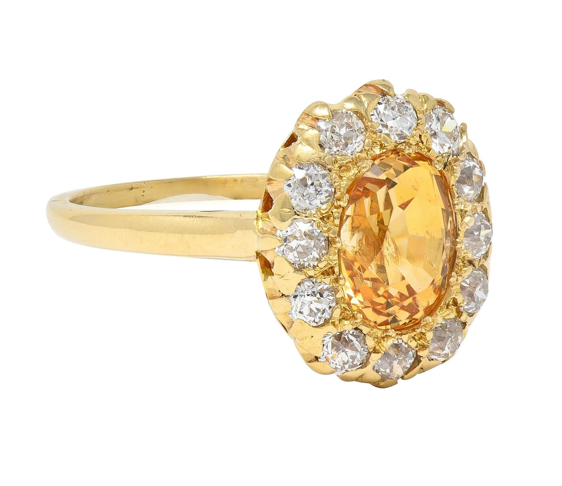 Victorian Fulmer 3.21 CTW Yellow Sapphire Diamond 14K Gold Antique Halo Ring