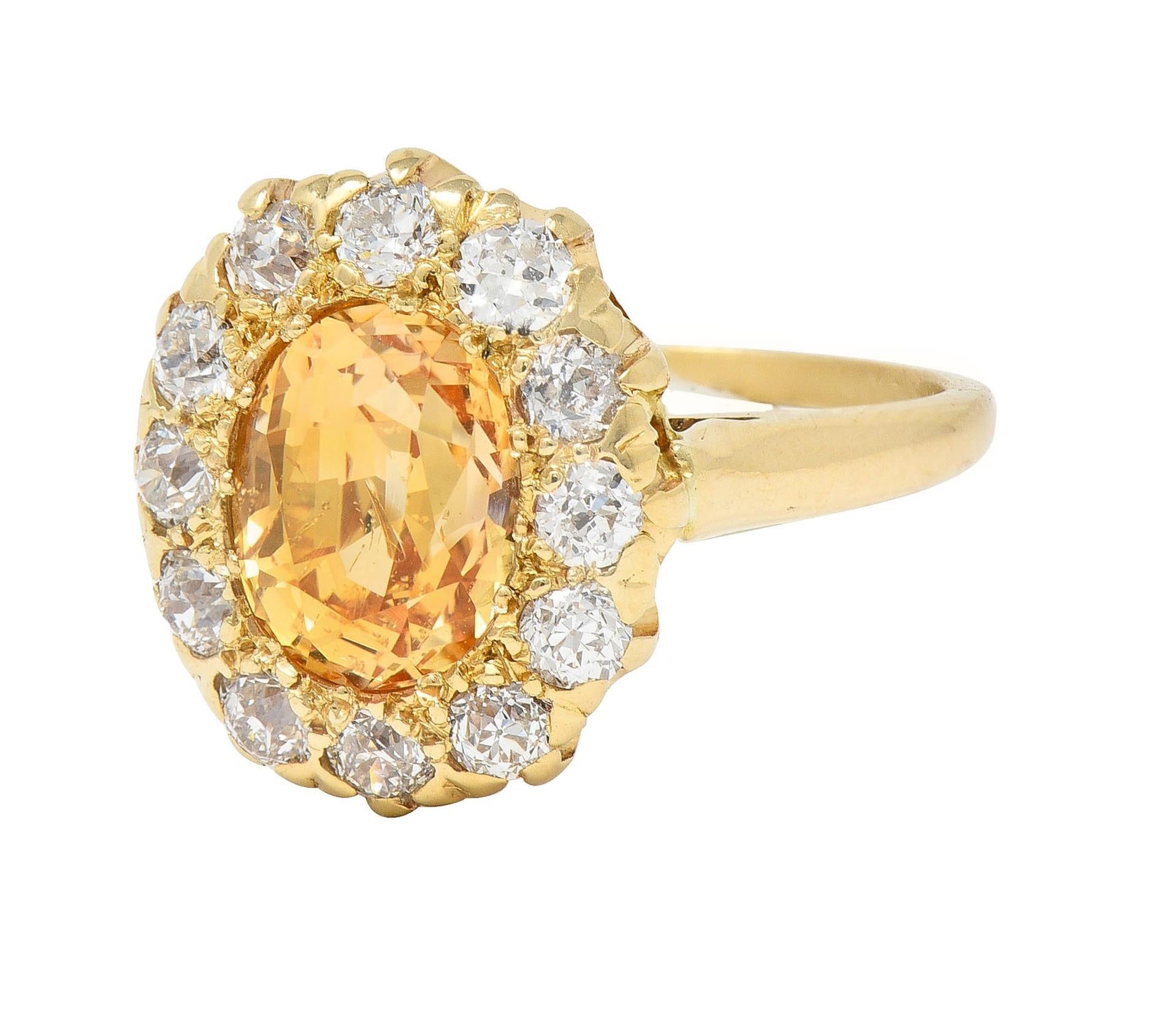 Victorian Fulmer 3.21 CTW Yellow Sapphire Diamond 14K Gold Antique Halo Ring