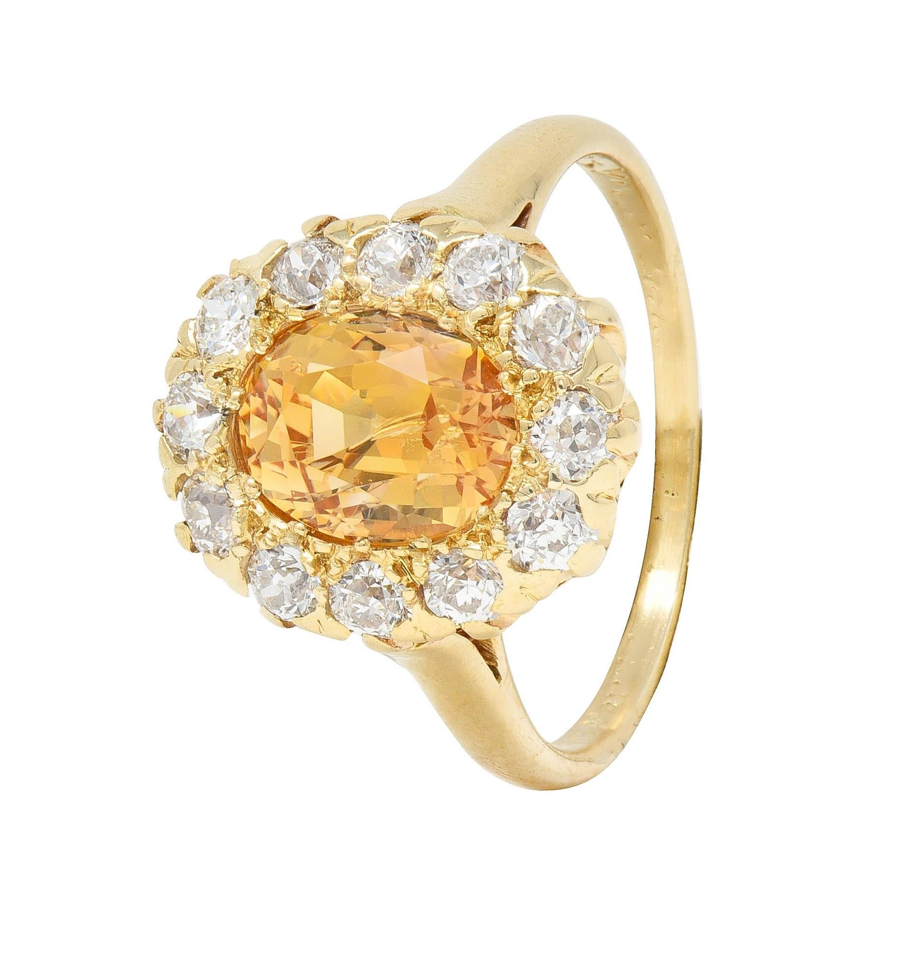 Victorian Fulmer 3.21 CTW Yellow Sapphire Diamond 14K Gold Antique Halo Ring