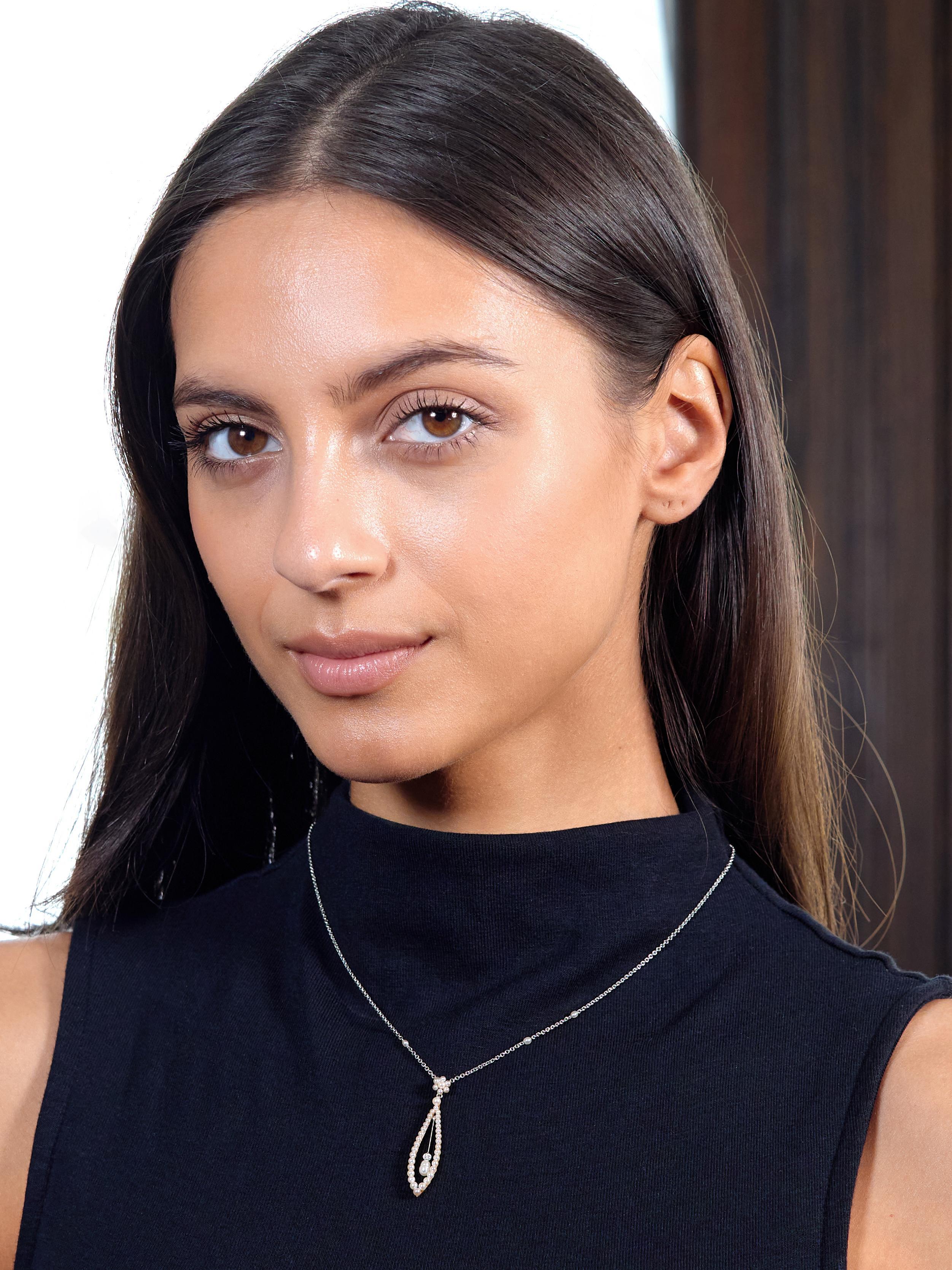 Edwardian Diamond Pearl Platinum 14 Karat Yellow Gold Antique Pendant Necklace