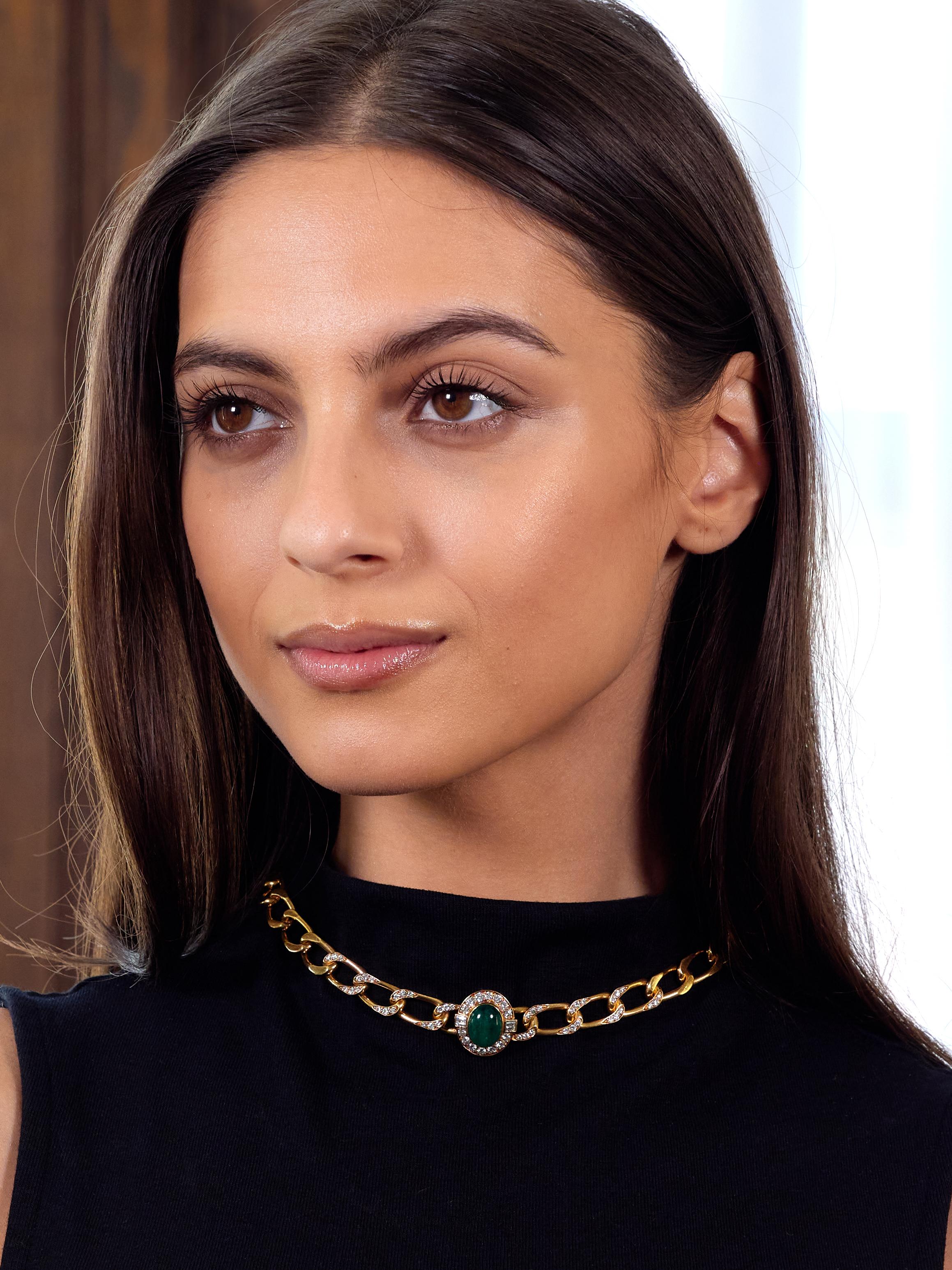 Cartier Paris 1960's Emerald Diamond 18K Yellow Gold Vintage Station Necklace