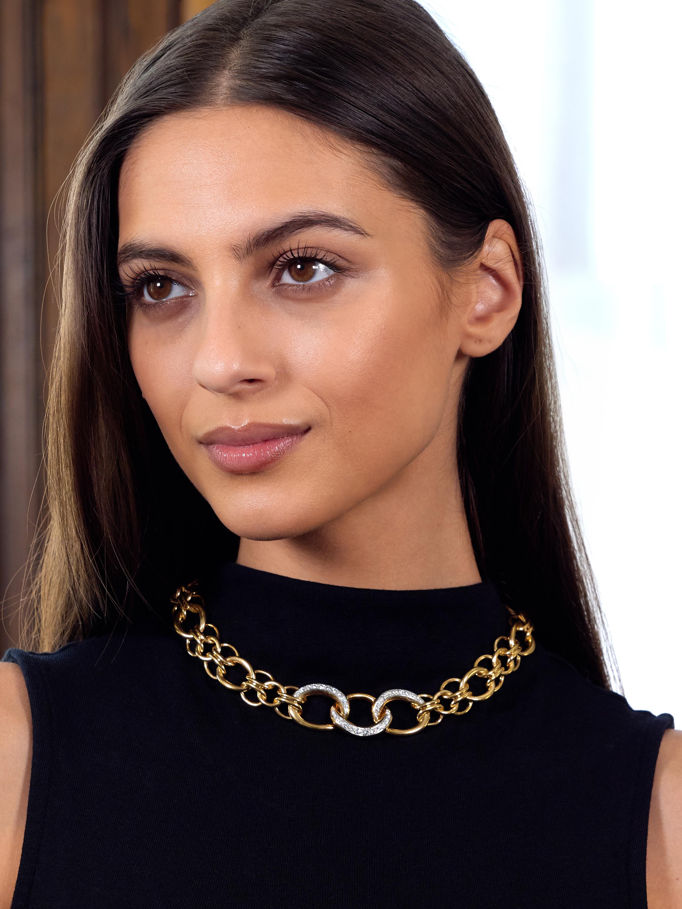 Tiffany & Co. 1970s Diamond Platinum 18K Yellow Gold Vintage Chain Link Necklace