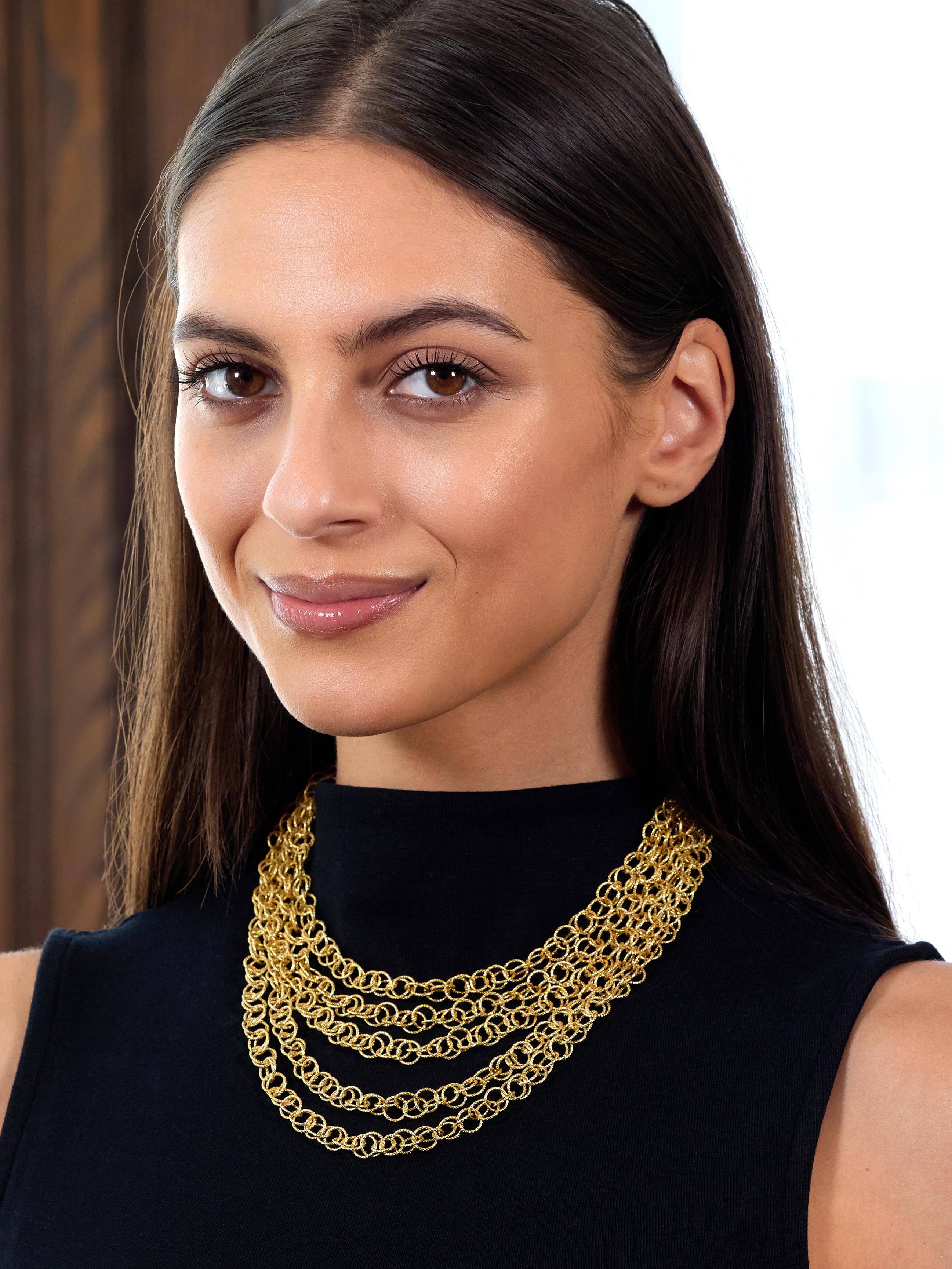Buccellati 2000's 18 Karat Gold Multi-Strand Hammered Hawaii Necklace